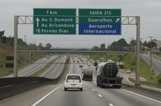 Vista da Rodovia Presidente Dutra com tráfego entre Guarulhos e São Paulo, nos bairros de Guarulhos para quem trabalha em São Paulo
